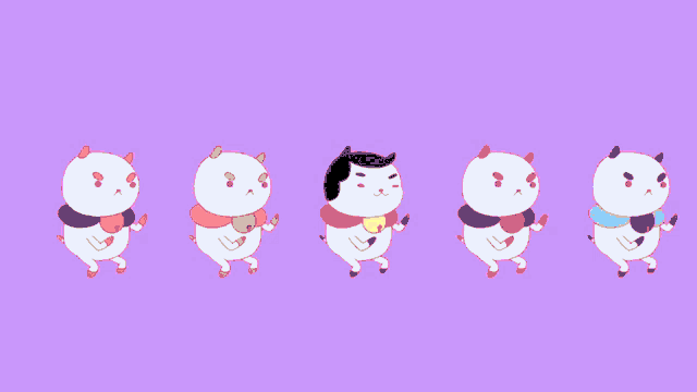a group of cartoon characters with different facial expressions are standing in a row