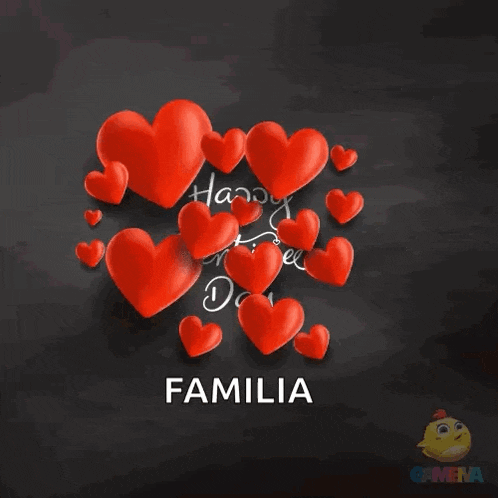 a happy valentine 's day family card with red hearts
