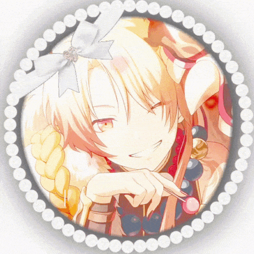 a picture of a girl in a circle of beads