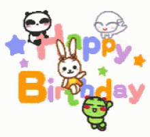 a birthday card with a panda a rabbit and a zombie