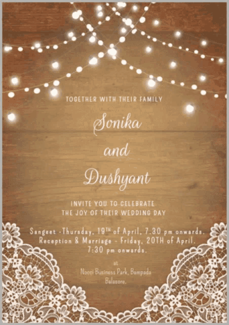a wedding invitation for sonika and dushyant is dated april 19th