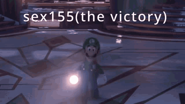 a video game character with the words sex155 ( the victory )