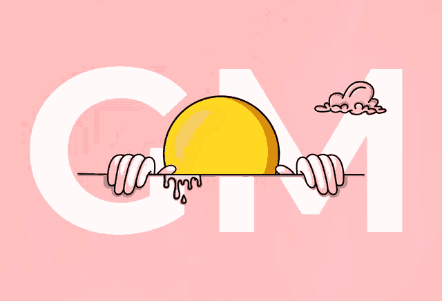 a cartoon drawing of a sun behind the letter gm