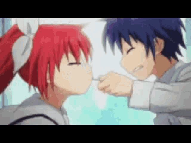 a boy and a girl are kissing each other in a anime scene