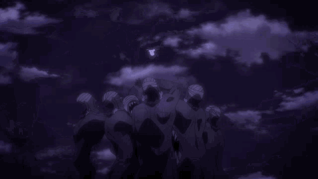 a person is standing next to a large purple object in the dark