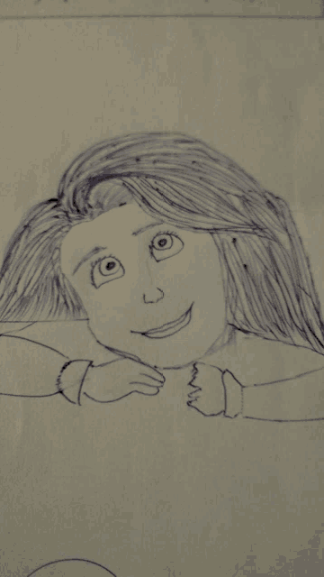 a child 's drawing of a girl with long hair smiling