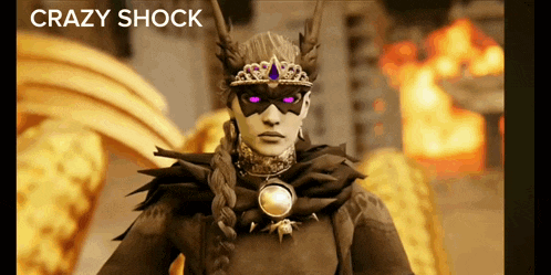 a woman wearing a mask and a crown with the words crazy shock written below her