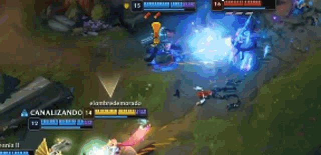 a league of legends game is being played with a yellow circle in the middle