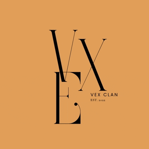 a logo for a company called vex clan is shown on an orange background