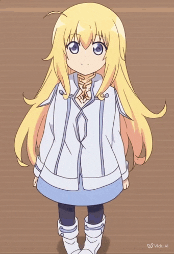 a drawing of a girl with long blonde hair and white boots with the words " vidu ai " at the bottom
