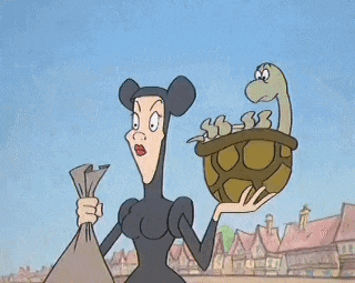 a cartoon drawing of a woman holding a bag of money