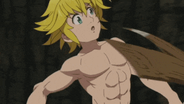 a shirtless anime character is holding a sword