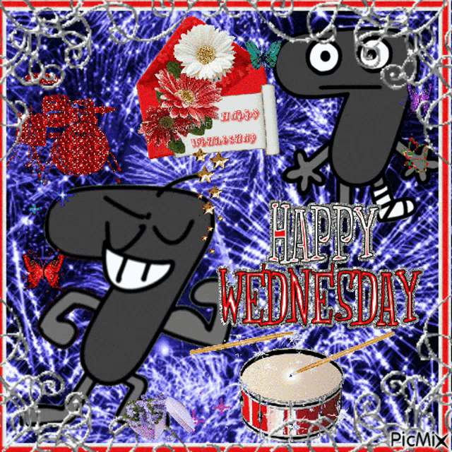 a happy wednesday greeting card with a drum and flowers