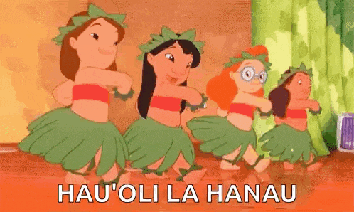 a group of hula dancers from lilo and stitch are dancing together .