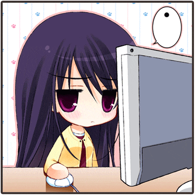 a cartoon of a girl looking at a computer monitor