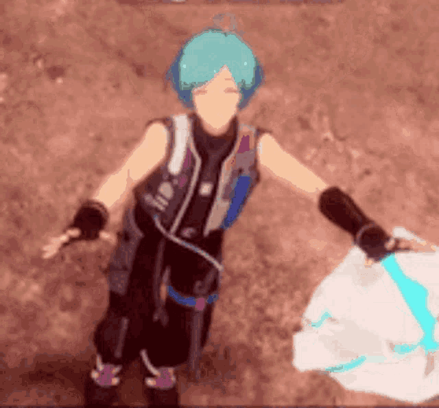 a cartoon character is holding a white bag in his hands .