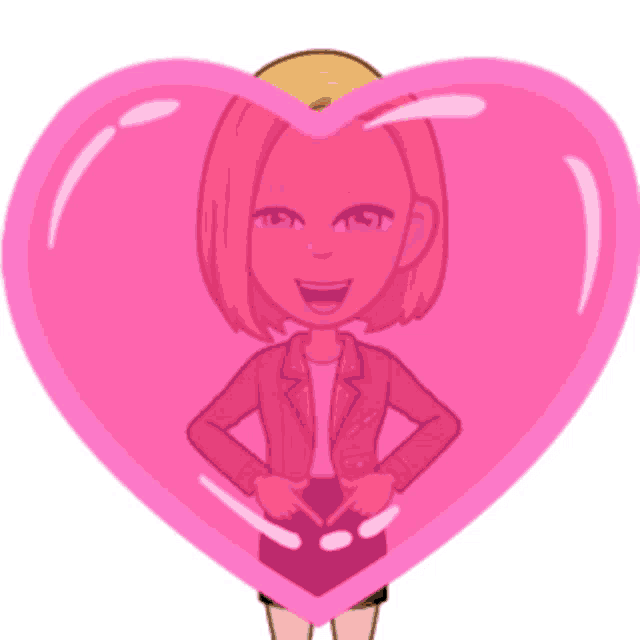 a cartoon girl is standing in a pink heart