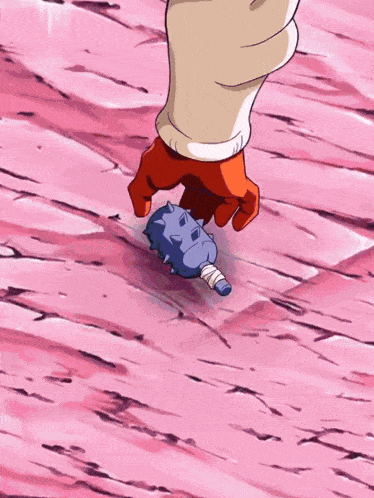 a cartoon character is holding a blue object with spikes