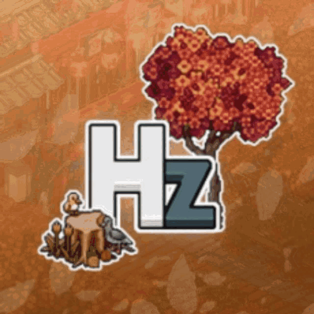 a cartoon drawing of a tree and a stump with the letter hz above it