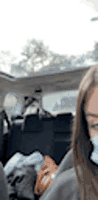 a woman wearing a face mask is sitting in a car .
