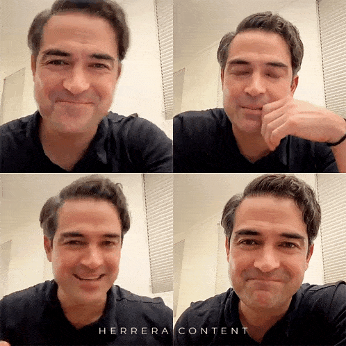 four pictures of a man with herrera content written on the bottom left