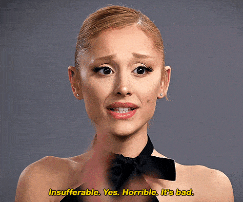a woman in a black dress is saying insufferable yes horrible it 's bad