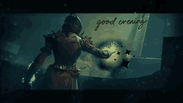a screenshot of a video game with the words good evening on the bottom