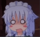 a close up of a cartoon character with a surprised face .