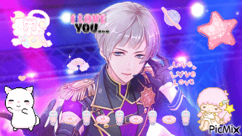 a pixel art of a man with the words " i love you " on the top