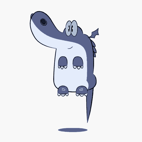 a cartoon drawing of a blue crocodile with a long tail