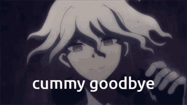 a picture of a person with the words " cummy goodbye " written on it