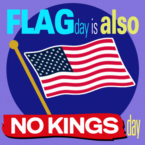 a purple background with an american flag and the words flag day is also no kings day