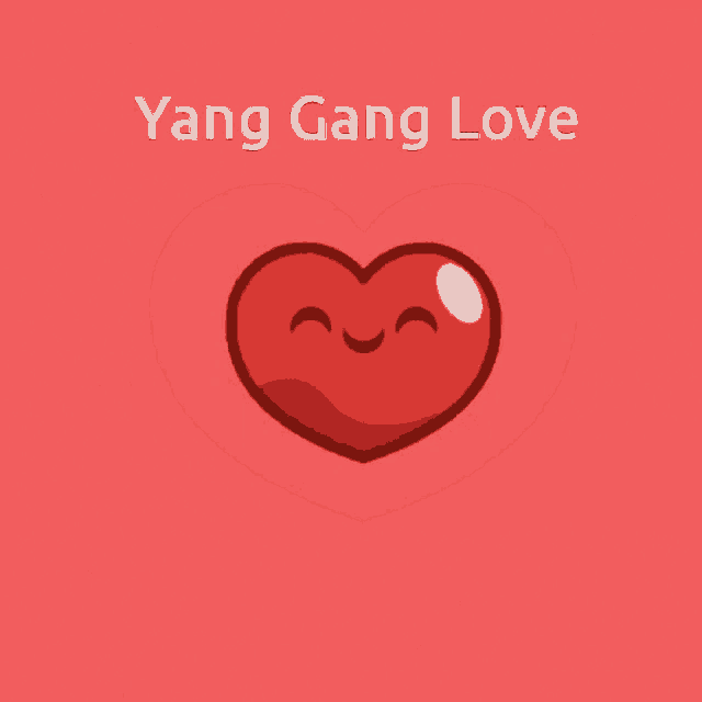 a red heart with a smiling face and the words yang gang love above it