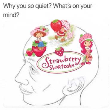a drawing of a person 's head with strawberry shortcake on it
