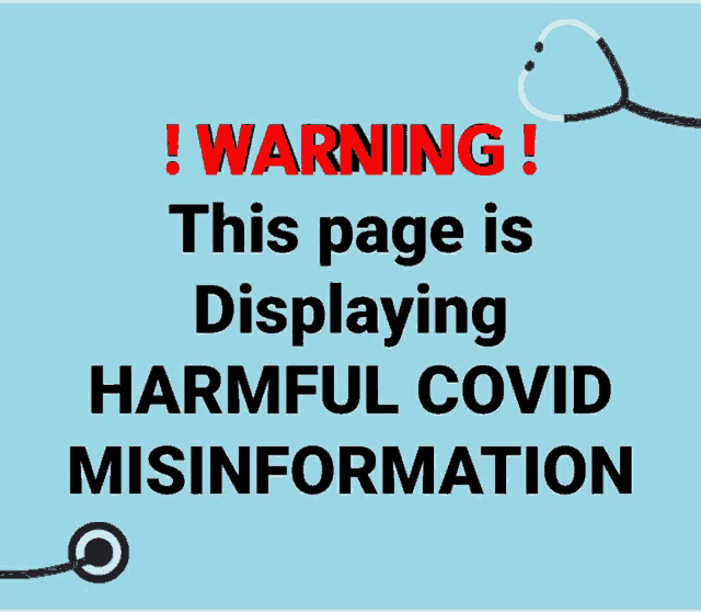 a blue background with a stethoscope and the words warning this page is displaying harmful covid misinformation