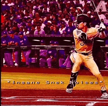 a baseball player is swinging his bat at a ball with the words insane sneak noises written below him