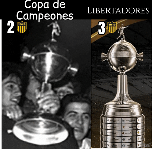 a black and white photo of a trophy with the words copa de campeones