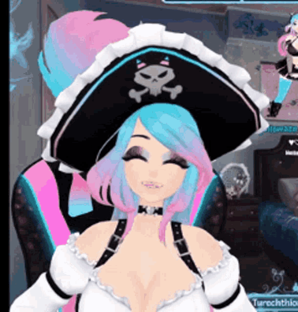 a cartoon girl wearing a pirate hat with a skull and crossbones