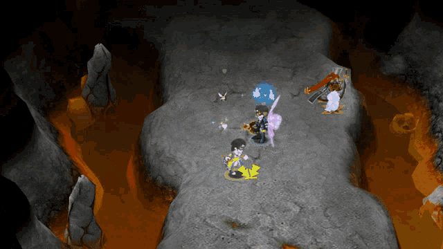 a video game is being played in a cave filled with fire