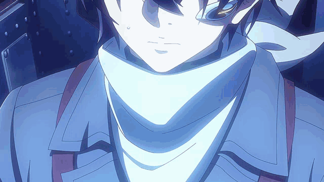 a close up of a person 's neck in a blue shirt