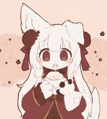 a drawing of a girl with a dog 's ears holding a cup of coffee