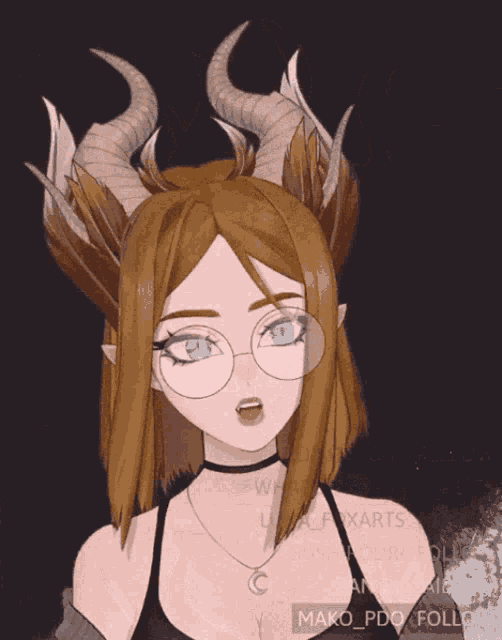 a drawing of a girl with horns and blue eyes