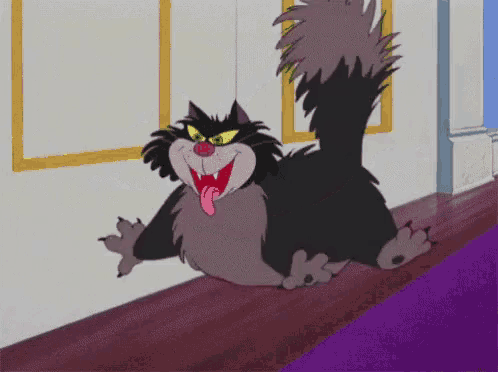 a cartoon cat with its tongue hanging out is smiling