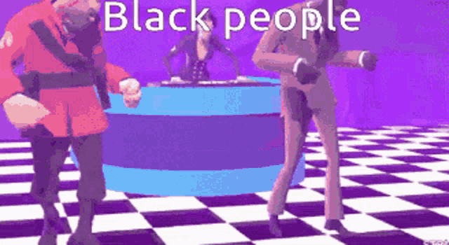 a group of people are dancing in a room with the words " black people " on the bottom