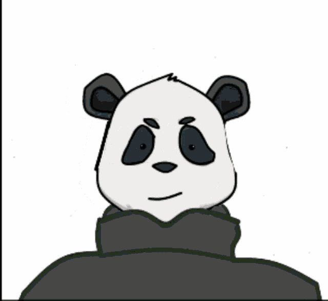 a drawing of a panda wearing a black jacket