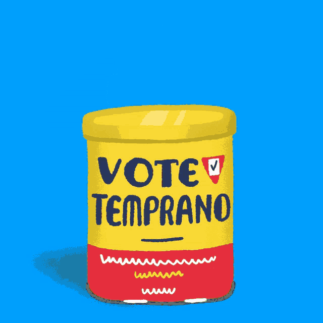 a can that says vote temprano on it with a check mark on it