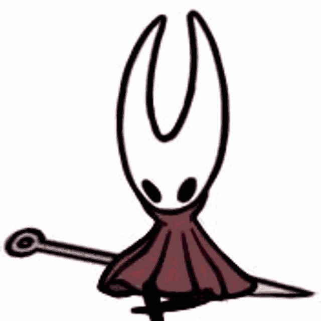 a drawing of a hollow knight with a sword and a pink and white background .