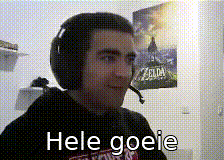 a man wearing headphones with the words hele goeie on his face