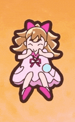 a cartoon girl in a pink dress is jumping in the air .