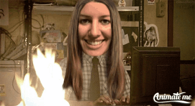 animate me shows a woman sitting at a desk